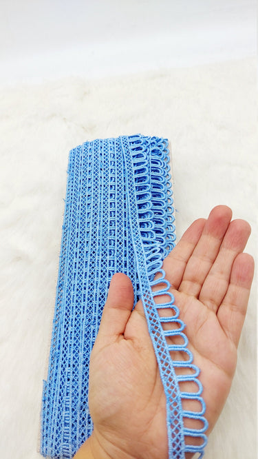 9 Yards Blue Embroidery Cotton Lace Trim, Approx. 20mm Wide, Fringe Trim